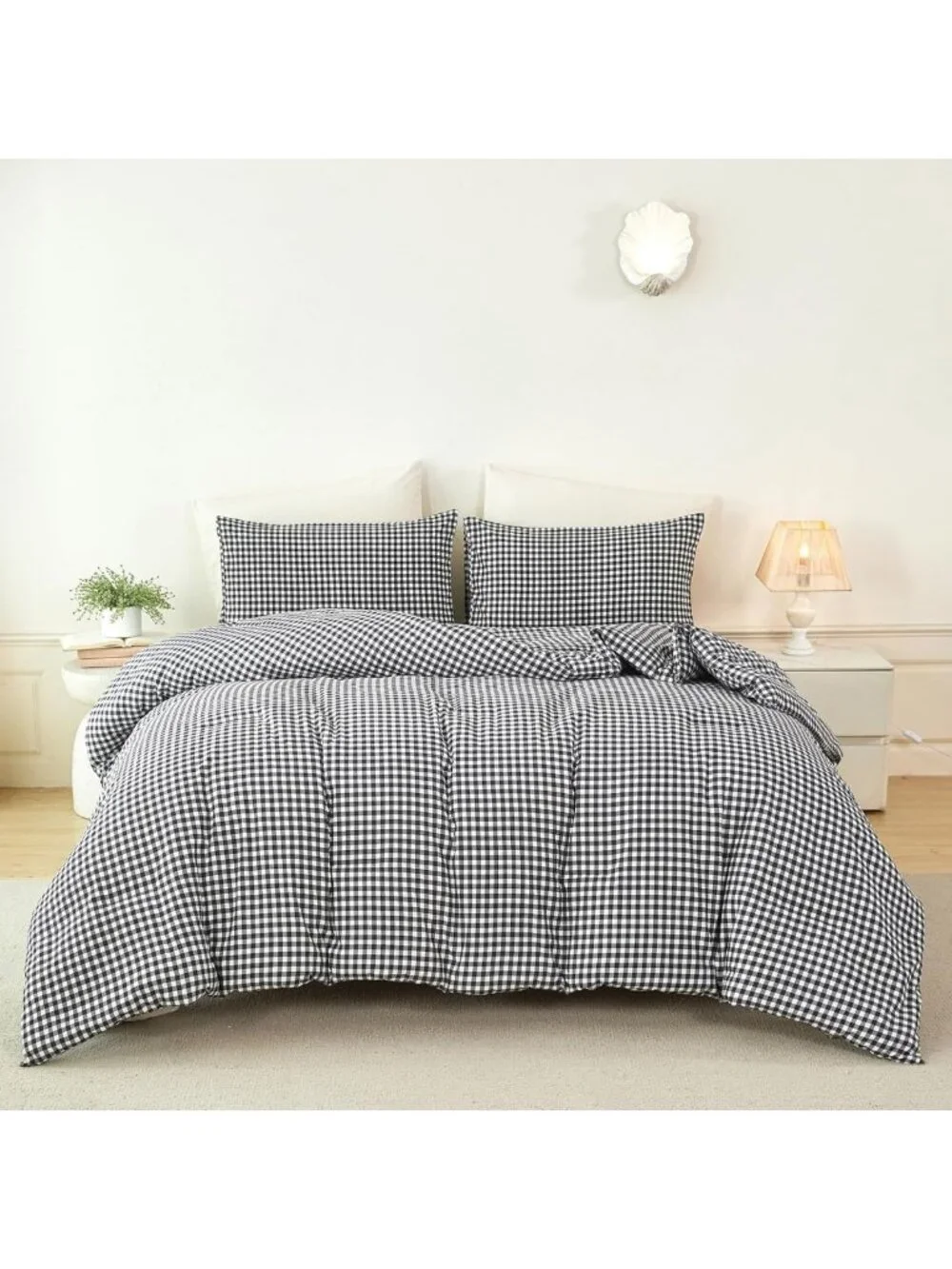 Stylish Twin Black & White Gingham 5-Piece Bedding Set - Plaid Comforter